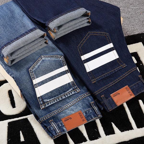 

men fashion brand design business casual stretch cotton slim jeans high-quality blue straight denim trousers plus size 55 561