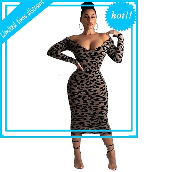 

women long mouw bodycon dress reef v-neck luipaard print vestidos elegant buttons slender women's dresses, Black