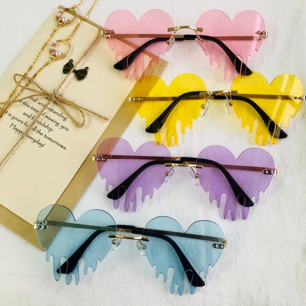 

sunglasses heart tears women rimless fashion love irregular party unique sun metal prom halloween colorful eye glasses
