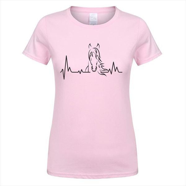 

women girl heartbeat of horse t shirts summer style short sleeve cotton cute riding horse woman t shirts female tee ot, White