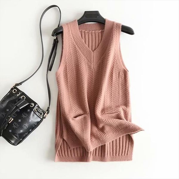

faux cashmere knitted white womens vest 2021 new spring solid pocket sleeveless jacket female sweater waistcoat gilet femme, Black;white