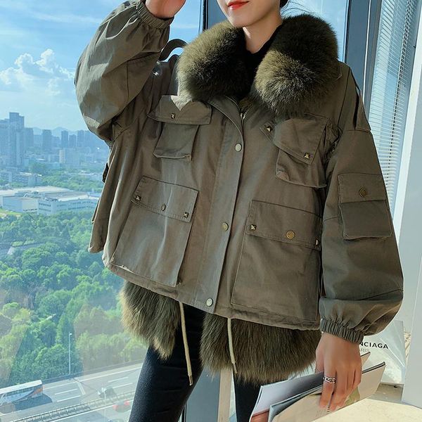 

2020 new style for autumn and winter fashion clothing san chuan parka coat female ling tuo card wool fur short, Black