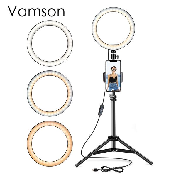 

vamson light tripod stand youtube video and makeup ring lamp with phone holder for pgraphy live stream tik tok