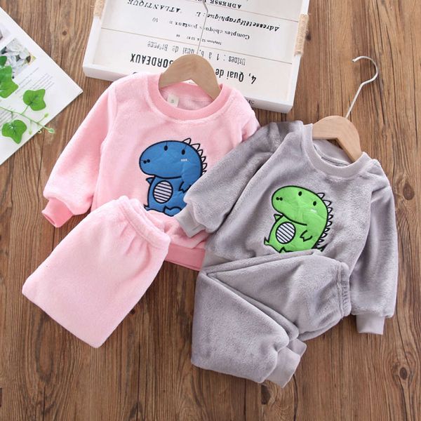 

baby girls autumn and winter flannel pajamas coral fce thickened children's boys' home suit 45lv, Blue;red