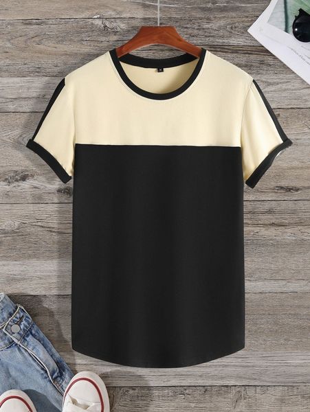 

men color block tee v7x5#, White;black