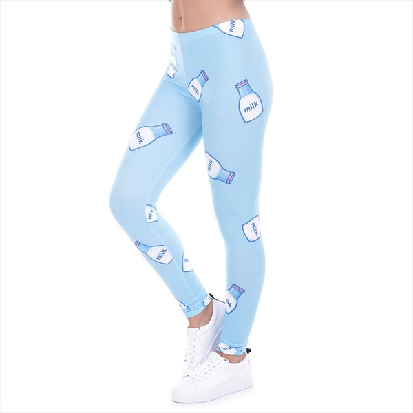 

высокое качество женщины legging молоко печатные легинсы для женщин брюки высокой талией синий legins женщина штаны stretch поножи, Black