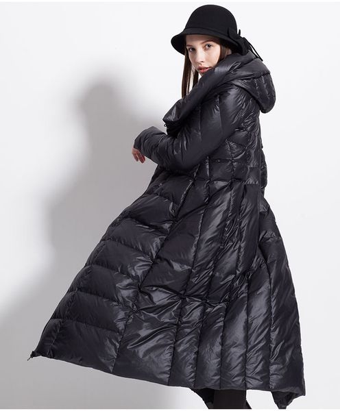 

womens winter down coat waterproof long thick large size hat black dark blue female jackets 201105