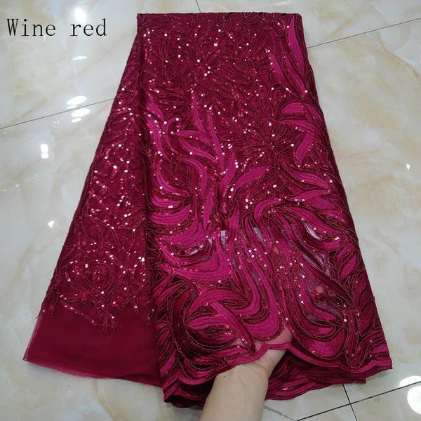 

african sequins tulle mesh lace fabric 2020 latest french net lace fabric guipure nigerian embroidery wine red, Pink;blue