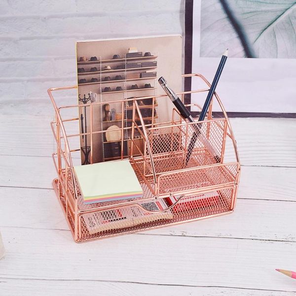 

mesh office supplies accessories with drawer for home office deskrose gold mesh desk organizer pen holder accessories