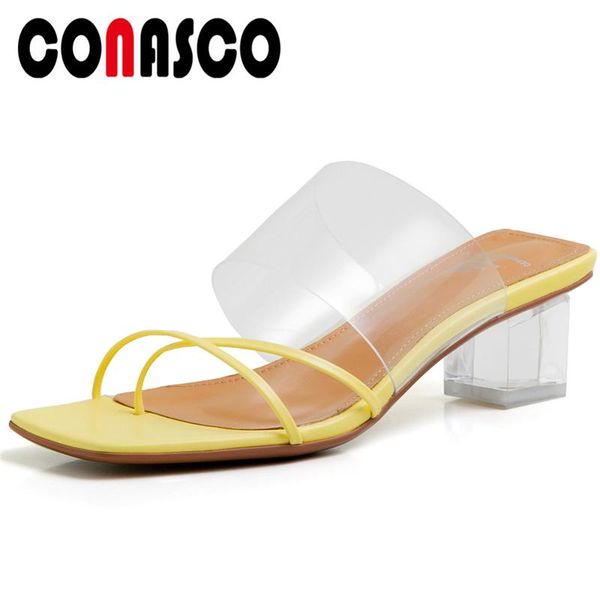 

conasco 2020 summer new fashion concise women sandals slippers pumps narrow band cross-tied transparent casual shoes woman, Black