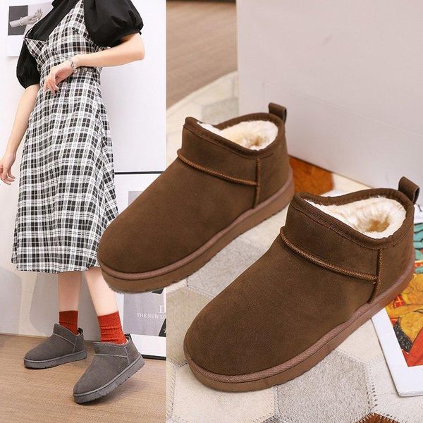 

2020 winter fashion plush quality women's snow boots warm comfortable short tube boots simple solid color student cotton shoes, Black