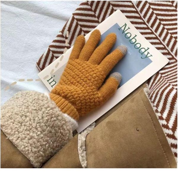 

winter women gloves touch screen gloves warm stretch knit mittens imitation full finger guantes female crochet thick jllniw, Black