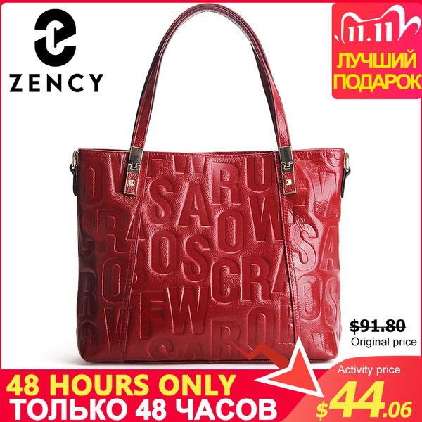 

zency luxury female shoulder bag 100% genuine leather fashion grey messenger lady charm dark red handbag crossbody black tote