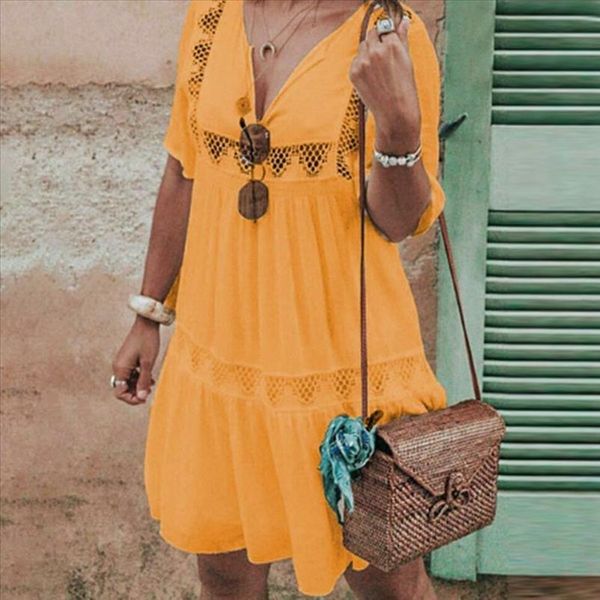 

womens summer boho dress v neck hollow dress short sleeve party beach sundress dresses woman party night summer dresses 2020, Black;gray