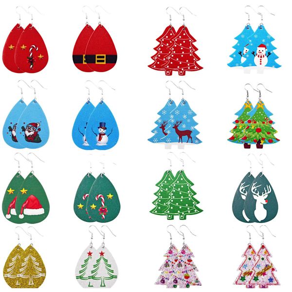 

christmas leather earrings faux leather dangle drops earrings for women christmas tree bell deer drops earring for christmas gift 0eddt, Golden