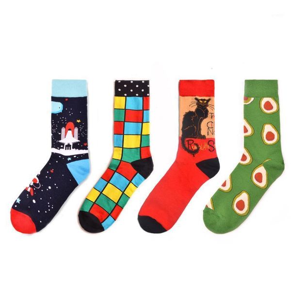 

new 2020 colorful cotton men's long socks harajuku hip hop funny avocado pizza cool dress socks for male wedding christmas gifts1, Black
