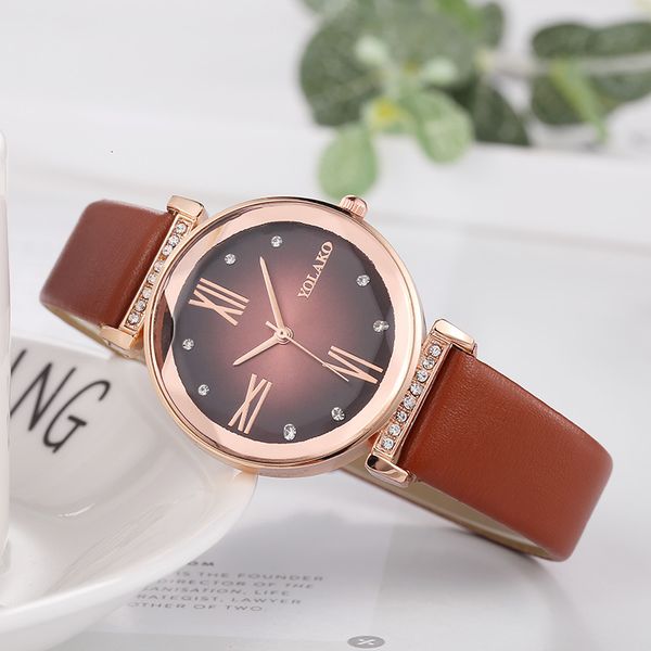 

watch women leather quartz watch fashion luxurious rhinestones watch yolako brand ladies dress female casual clock gifts, Slivery;brown