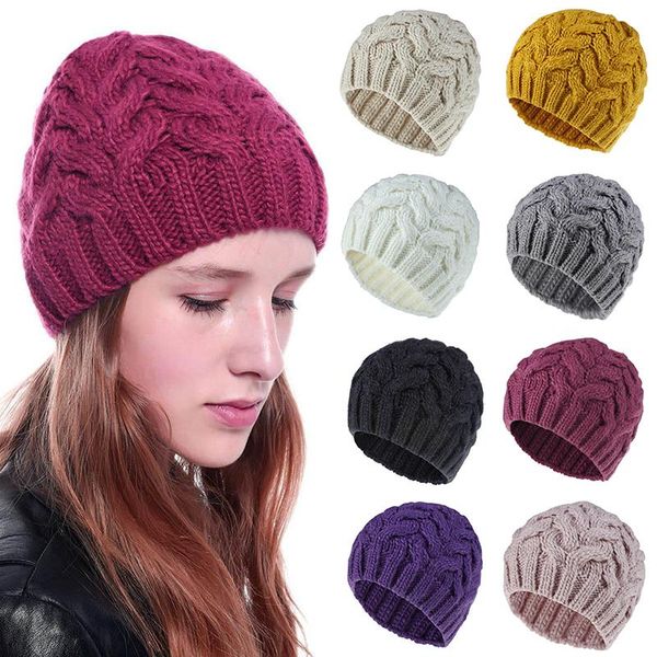

winter beanie hat for woman knit thick winter warm beanies hats female solid color cuffed casual skullies beanies, Blue;gray