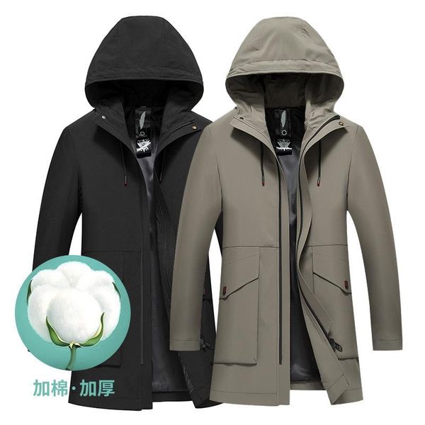 

in the fall and winter long hooded windbreaker men more british middle-aged male quilted hooded jacket and cotton coat, Tan;black