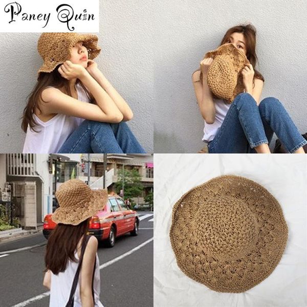 

summer women hat hand-made straw hats crochet arge-length hollowed sunshade folding women sun hat outdoor caps, Blue;gray
