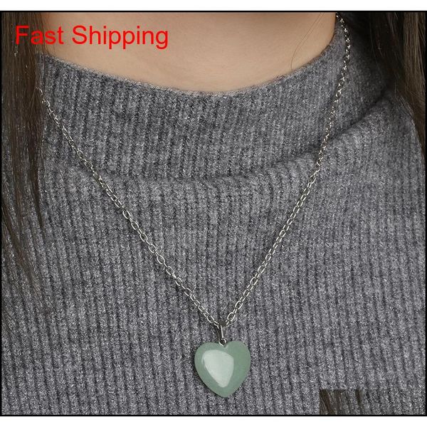 

heart hexagonal prism turquoise opal natural quartz crystal healing chakra stone pendant necklace jewelry for women jllaow otsweet, Silver