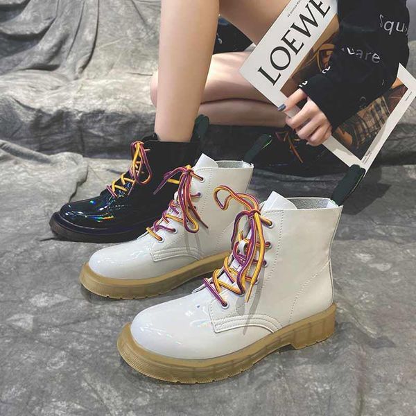 

women motorcycle martin shoes boots female shoes ankle waterproof rubber lace up ankle boots shiny ribbon rain, Black