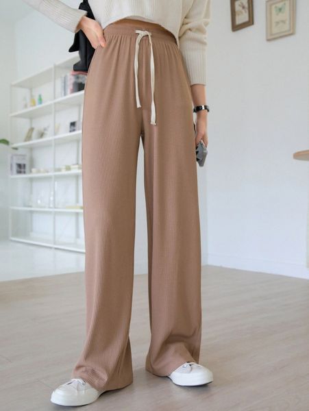 

dazy high waist drawstring waist wide leg pants w7fd#, Black;white