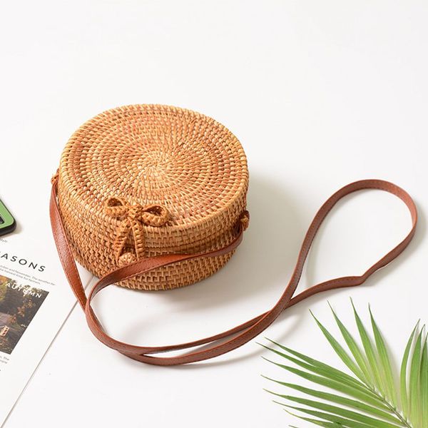 

круглый женщины лето rattan сумка ручной работы сплетенный бич креста тела сумка круг bohemia сумки bali box (18x8cm