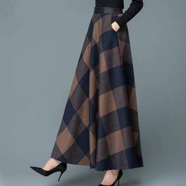 

winter plaid skirts women elegant high waist warm skirts female ankle length office skirts winter lady trendy korean clothing, Black