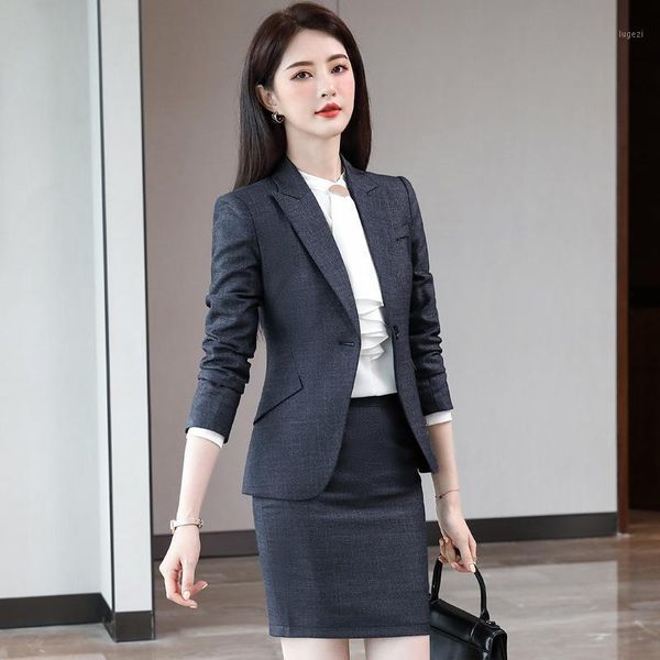 

women's autumn and winter new suit skirt two-piece suit 2020 new slim long sleeve ladies jacket elegant short skirt1, White
