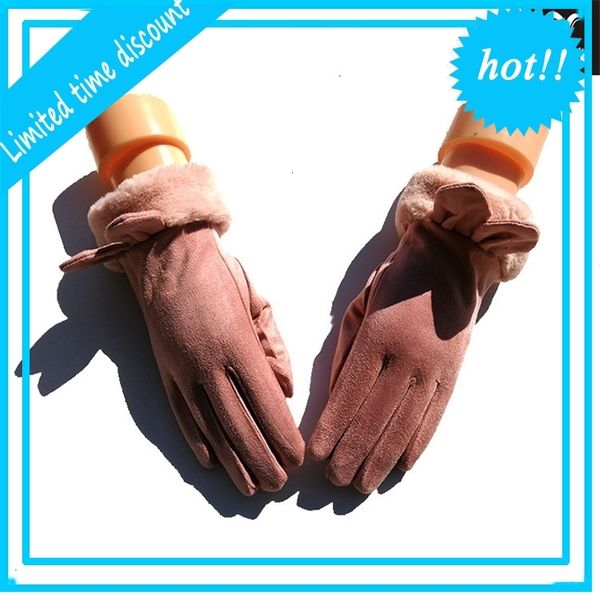 

daiyue a-1025 rabbit ear suede double layer thick and cold proof student touch screen warm gloves, Blue;gray