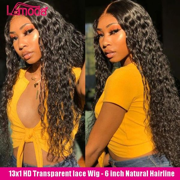 

lace wigs hd transparent frontal wig water wave human hair preplucked lemoda remy peruvian 13x1 front for women, Black;brown