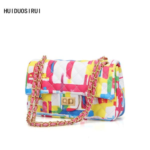 

women bag 2020 new fashion color graffiti printed shoulder small bags fashion travel bags women chain handbags