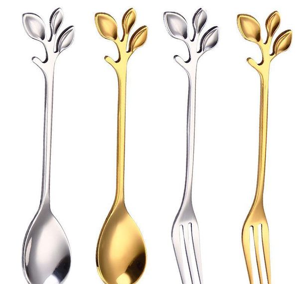 

stainless steel tree branch spoon fork gold dessert coffee spoons home kitchen dining flatware stirring bbyfej lg2010