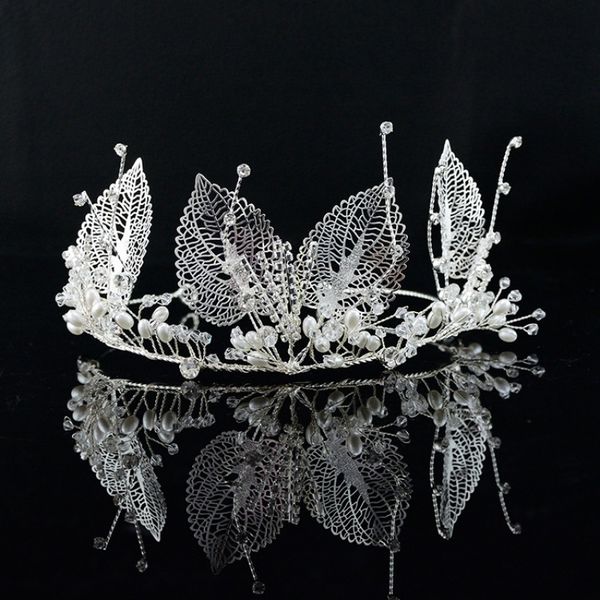 

tiktok gold leaf, bride headwear, crown drill, hair ornament, wedding accessories queen, Silver