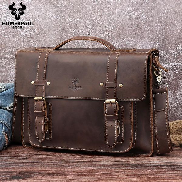 

briefcases humerpaul crazy horser men briefcase bag business genuine leather shoulder lapbags office messenger tote vintage bolsas1