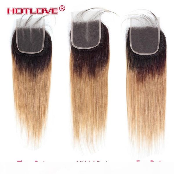 

ombre lace closure 4*4 inch middle three part brazilian virgin hair honey blonde two tone color 1b 27 30 99j burgundy, Black