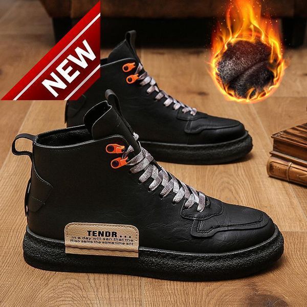 

martin high men's british style work boots snow winter plush warm cotton shoes, Black