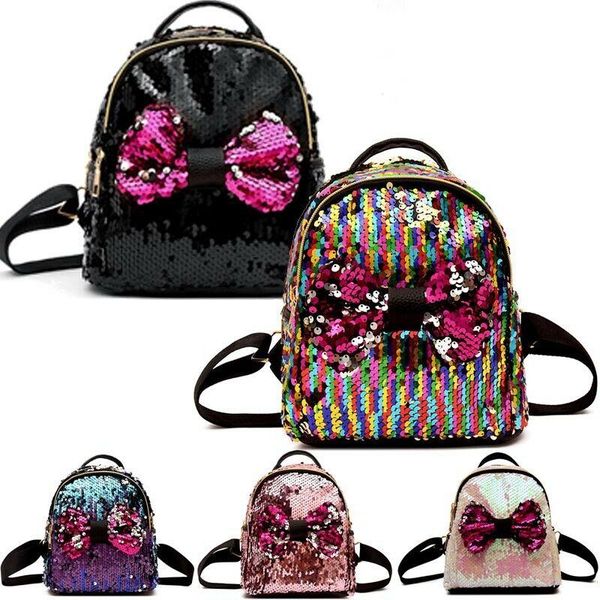 

female durable women mini simple leisure small bowknot zipper backpack teenager girls travel sequins schoolbags rucksack
