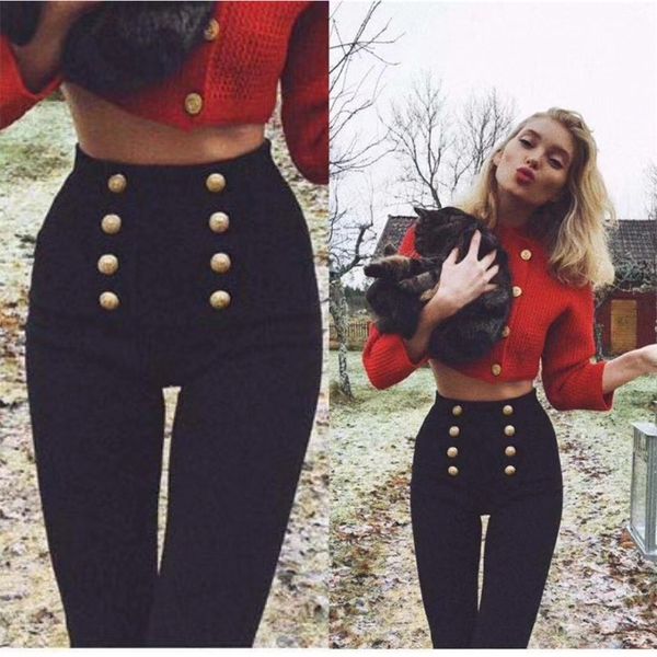 

celebrity black double button beading rayon bandage pants fashion bodycon pant 201111, Black;white