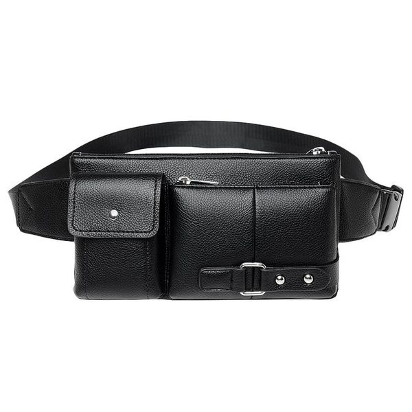 

multi-function men waist bag many departments male waist pack pouch soft leather fanny pack man belt bag chest black trumpet