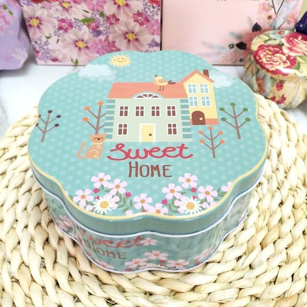 

fashion flower-shaped cookie tin box packaging candy chocolate nougat cake cans for children gifts dessert tin storage box1