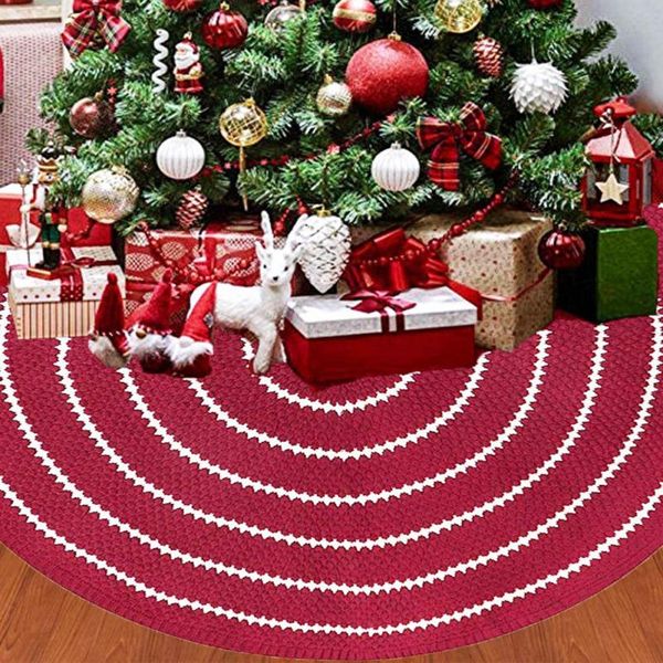 

2020 christmas tree skirt new 48 inch exquisite white circle red knitted christmas tree high-quality apron decoration wholesale