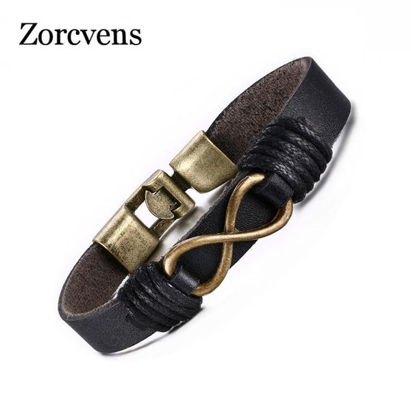 

zorcvens мода бесконечность браслет из натуральной кожи ручной цепи ретро цвета бронзового сплава пряжка, Black
