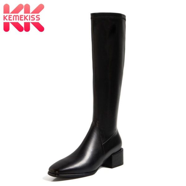 

boots kemekiss women knee high square heel real leather long fashion cool shoes winter footwear size 34-40, Black