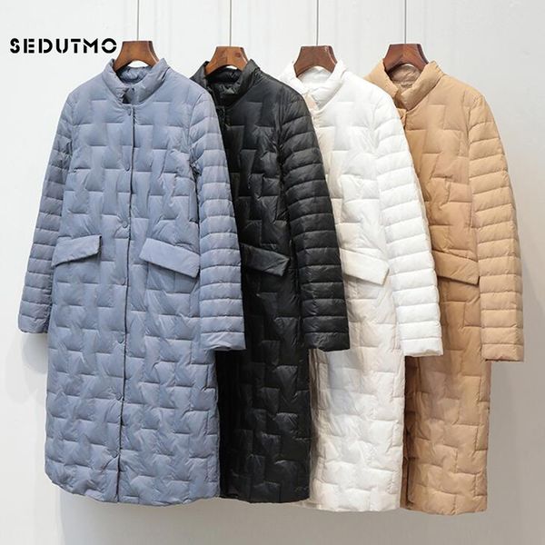 

sedutmo winter long duck down jackets women ultra light oversize coat autumn slim thin puffer jacket 201103, Black