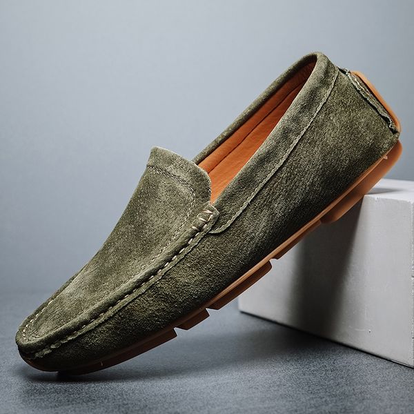 

men summer fashion pig skin soft casual shoe hombre breathable comfy leather loafer moccasins male slip-on leisure driving shoes, Black