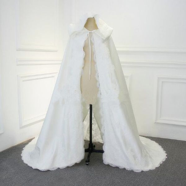 Abiti da sposa autunno inverno con mantello in velluto di pizzo Cappuccio da sposa Scialle lungo a mantella Bianco spesso avvolgente di alta qualità Disponibile