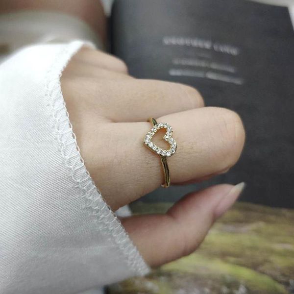 

cluster rings zhouyang for women girls sweet romantic cute heart zircon 3 color wedding party daily finger fashion jewelry r916, Golden;silver