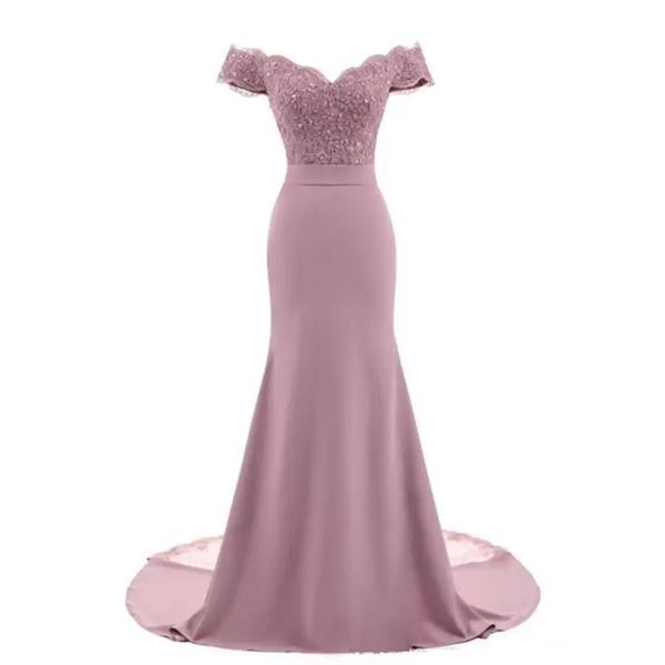 Dusty Rose Rosa Vestidos de Dama de Honra Sereia Floral Lace Applique Frisado V Neck Casamento Convidado Vestidos de Noite Alças Maid of Hon2404